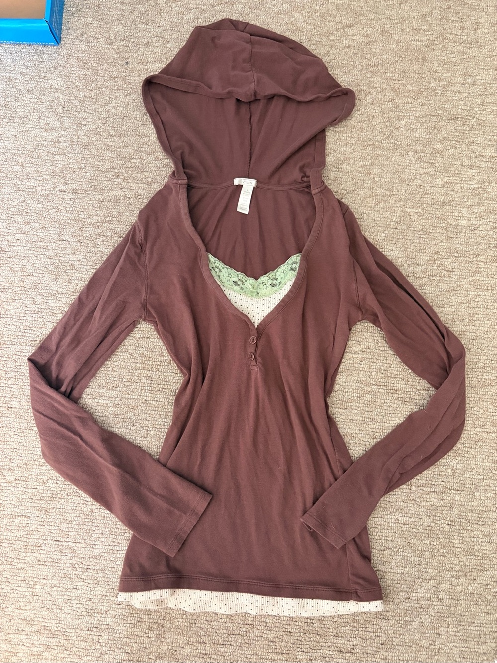 Vixen brown long-sleeve henley hooded top 🤎✨